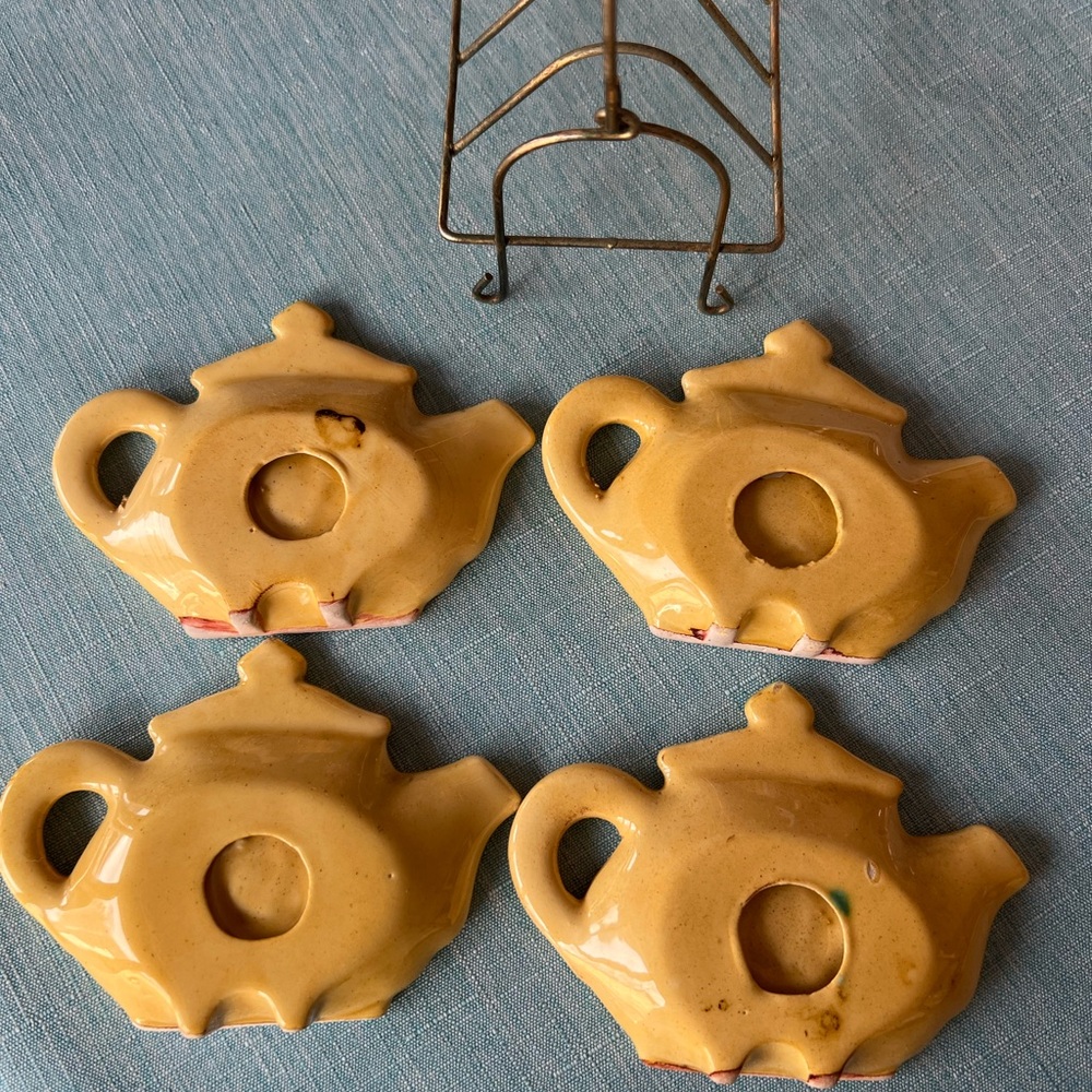 Vintage set of 4 ceramic teabag holders with caddy - Picture 4 of 4